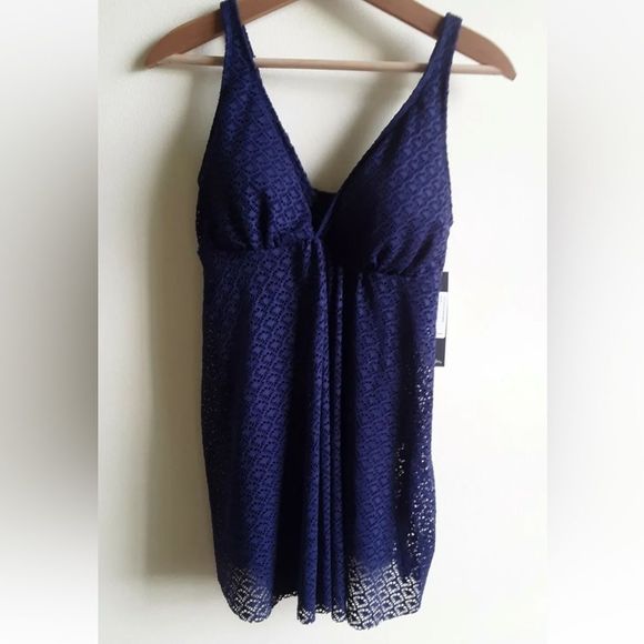 NWT Nicole Miller Crochet Swim Dress Navy Blue - Picture 2 of 5